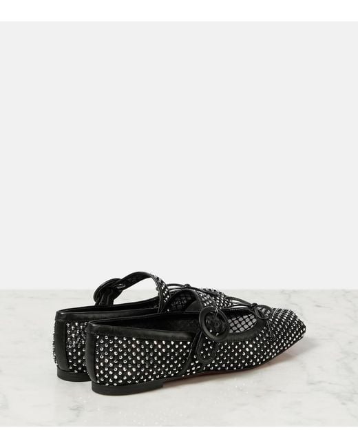 Christian Louboutin Black Mamastrapitina Crystal-Embellished Mesh And Leather Ballet Flats