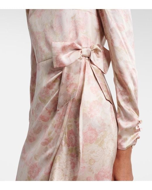 Alessandra Rich Natural Bow-Detail Floral Silk Satin Midi Dress