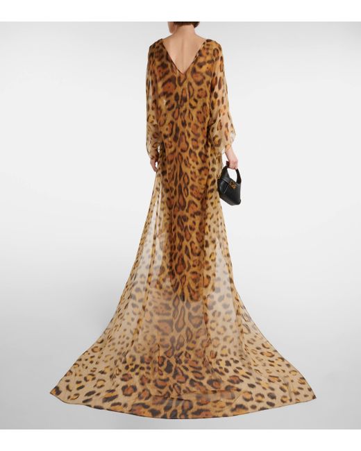 Oscar de la Renta Metallic Leopard-Print Silk Chiffon Kaftan