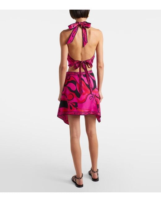Emilio Pucci Pink Orchidee Silk Twill Miniskirt