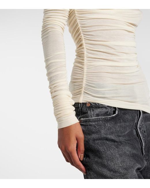 Agolde White Tania Ruched Jersey Top