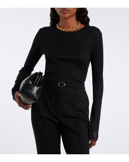 Dorothee Schumacher Black Pure Sleekness Lace-Trimmed Cotton Top
