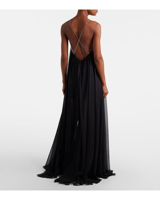 David Koma Black Embellished Chiffon Gown