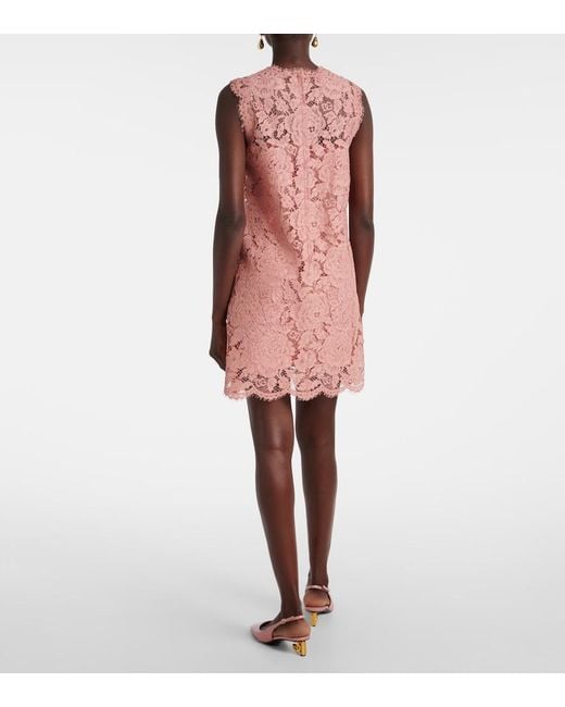 Dolce & Gabbana Pink Sleeveless Floral Lace A-Line Dress With Dg Logo