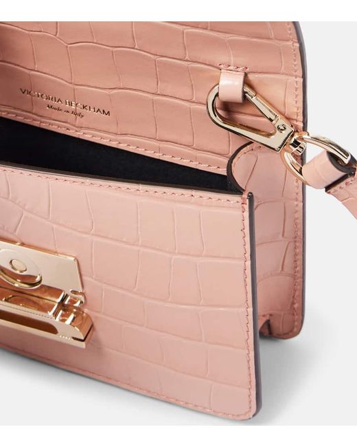 Victoria Beckham Brown Dorian Nano Croc-Effect Leather Pouch With Strap
