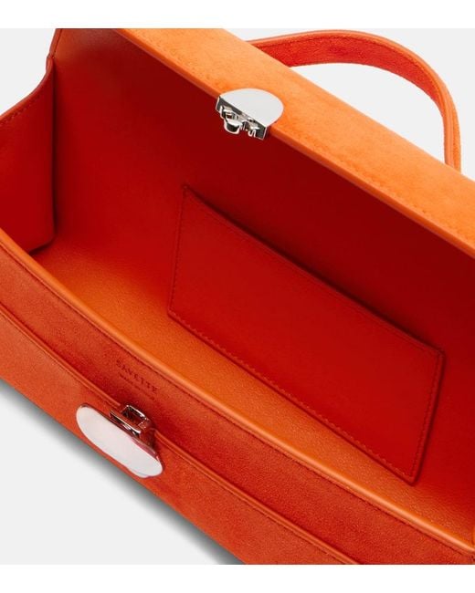 SAVETTE Red Slim Symmetry Suede Tote Bag