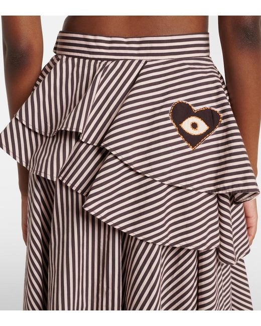 ALÉMAIS Brown Sirocco Embroidered Striped Cotton Maxi Skirt