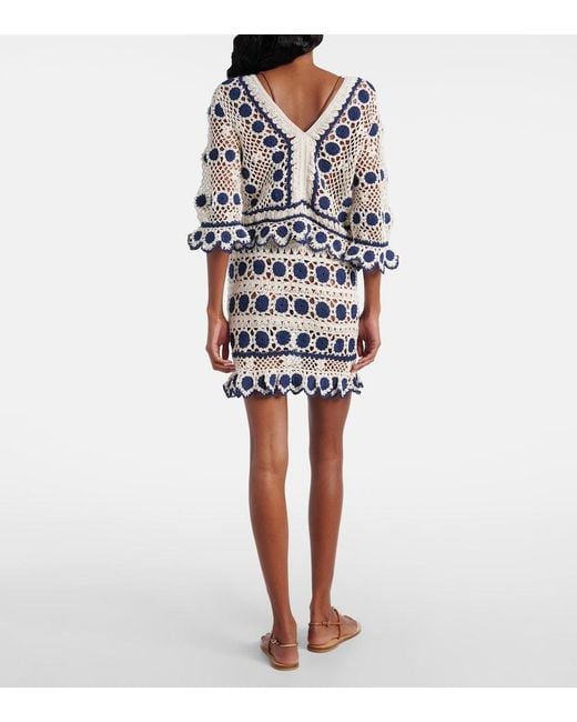 Anna Kosturova Blue Bouquette Crochet Cotton Cardigan