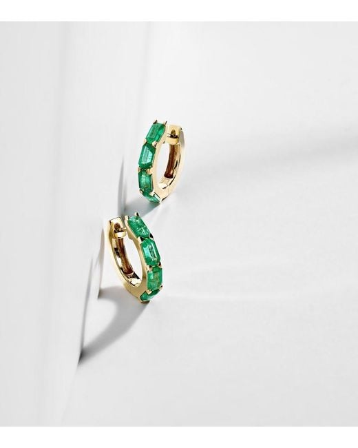 SHAY White 18Kt Huggie Earrings With Emeralds