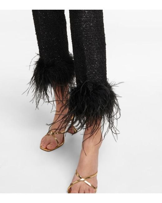 Rebecca Vallance Black Jourdan Feather-Trimmed Boucle Pants