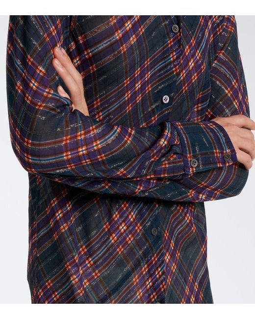 Dries Van Noten Blue Checked Lame Shirt Dress