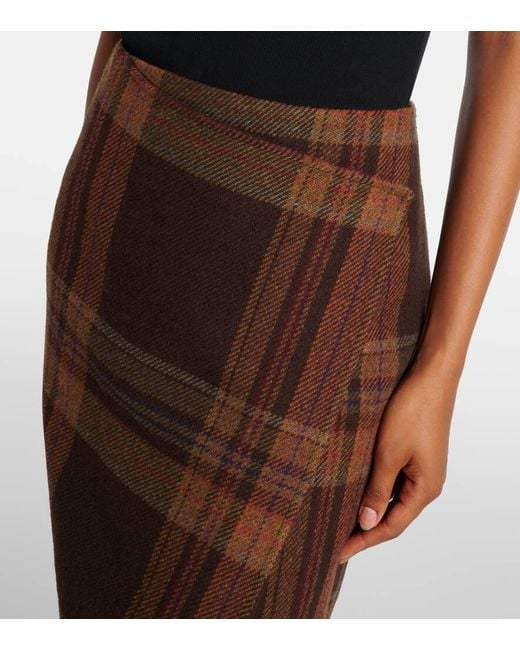 Polo Ralph Lauren Brown Plaid Wool-Blend Midi Skirt