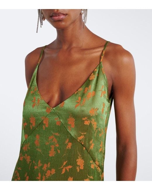 Dries Van Noten Green Floral Jacquard Satin Slip Dress