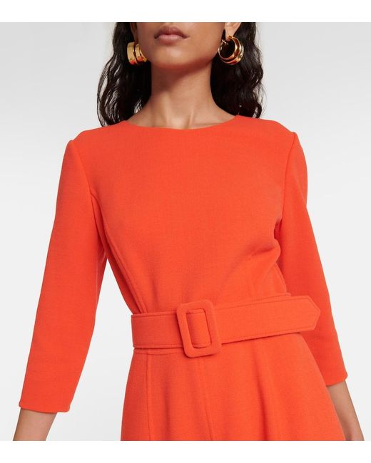 Oscar de la Renta Red Embellished Wool-Blend Midi Dress