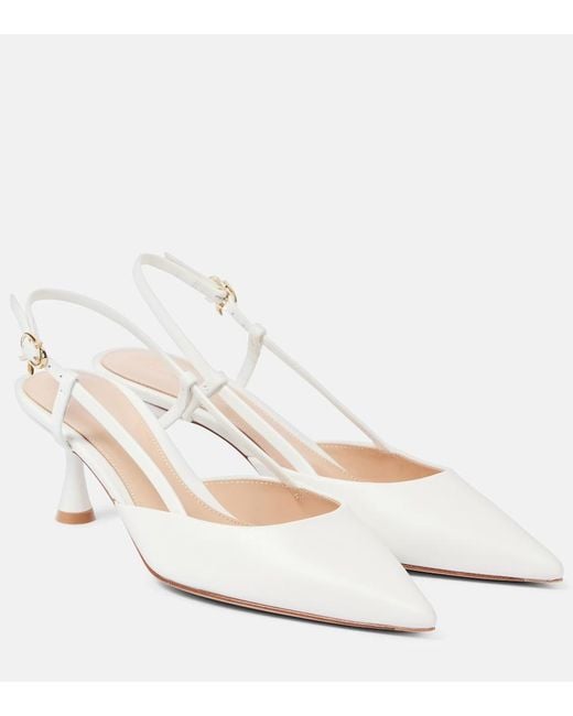 Gianvito Rossi White Bridal Ascent 55 Leather Slingback Pumps