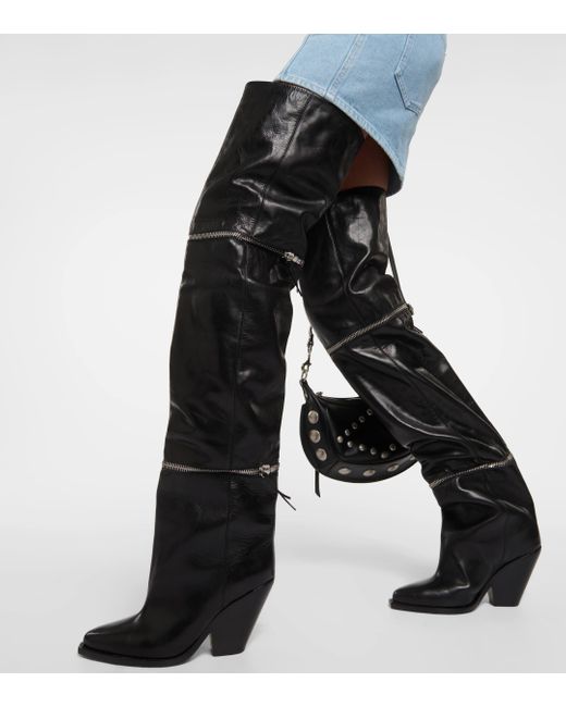 Isabel Marant Black Lelodie Leather Over The Knee Boots