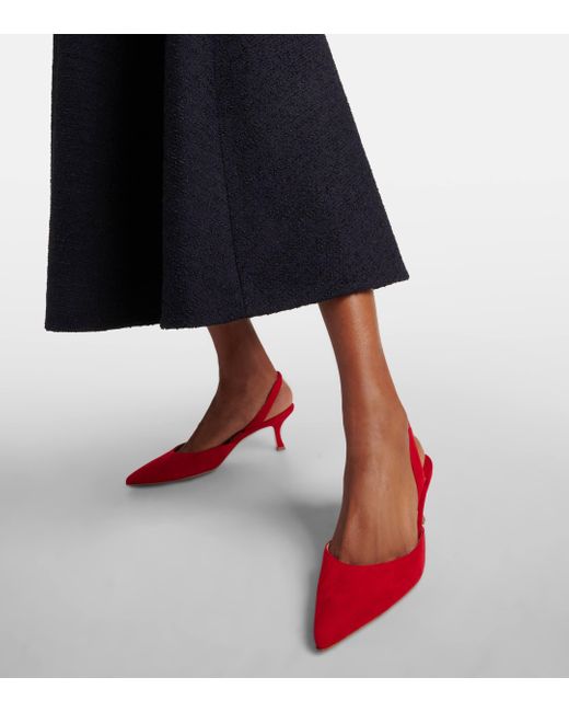 Manolo Blahnik Red Carolyne Gala Val Suede Slingback Pumps