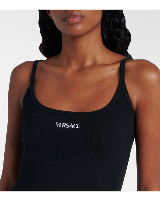 Versace Black Logo Cotton-Blend Minidress