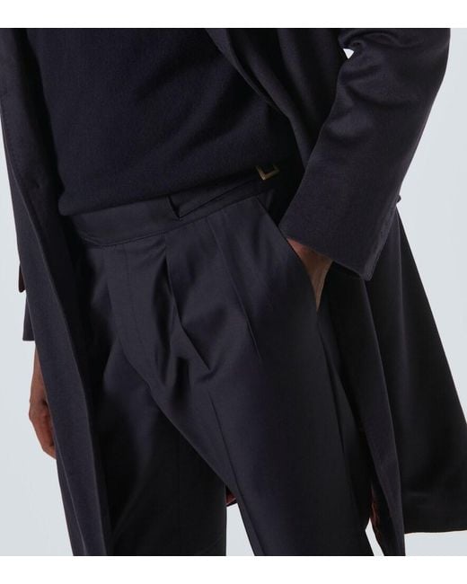 Rubinacci Blue Manny Virgin Wool Straight Pants for men
