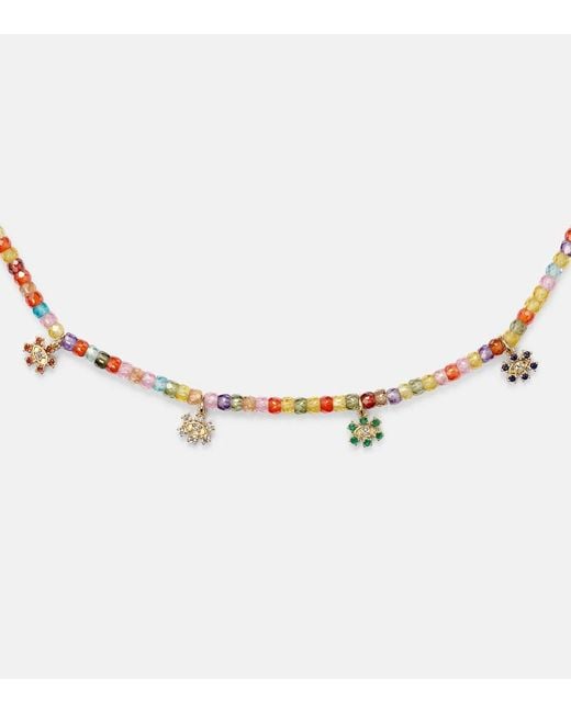 Sydney Evan Metallic Evil Eye 14kt Gold Beaded Necklace With Diamonds