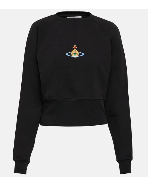 Vivienne Westwood Black Logo Cropped Cotton Sweatshirt