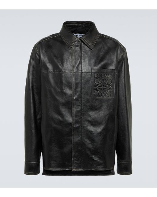 Loewe Black Anagram Polished Leather Jacket for men