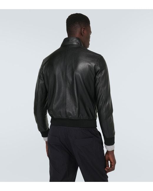 Tom Ford Gray Leather Bomber Jacket for men