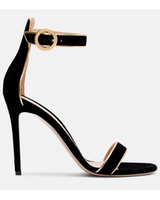 Gianvito Rossi Black 105 Leather-Trimmed Velvet Sandals