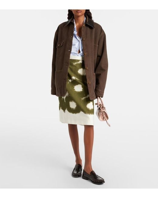 Prada Green Tie-Dye Cotton Canvas Midi Skirt