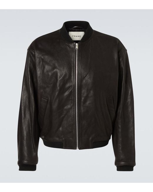 FRAME Black Leather Bomber Jacket for men