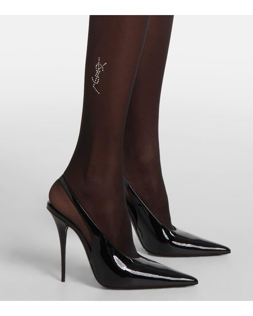 Saint Laurent Black Crystal-Embellished Tights