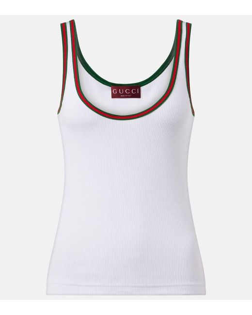 Gucci White Tanktop Aus Gerippter Baumwolle Mit Web, Größe