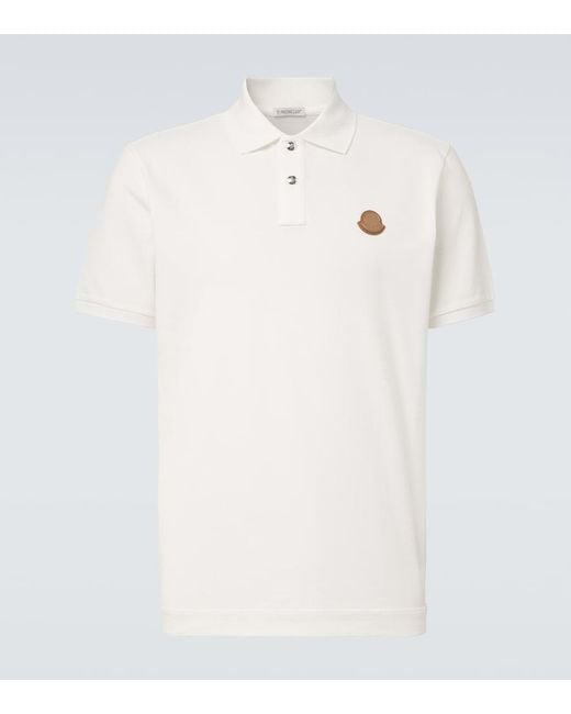 Moncler White Leather-Trimmed Cotton Pique Polo Shirt for men