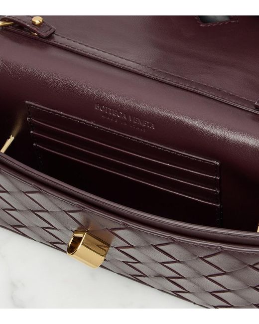 Bottega Veneta Purple Andiamo Intrecciato Leather Wallet On Chain