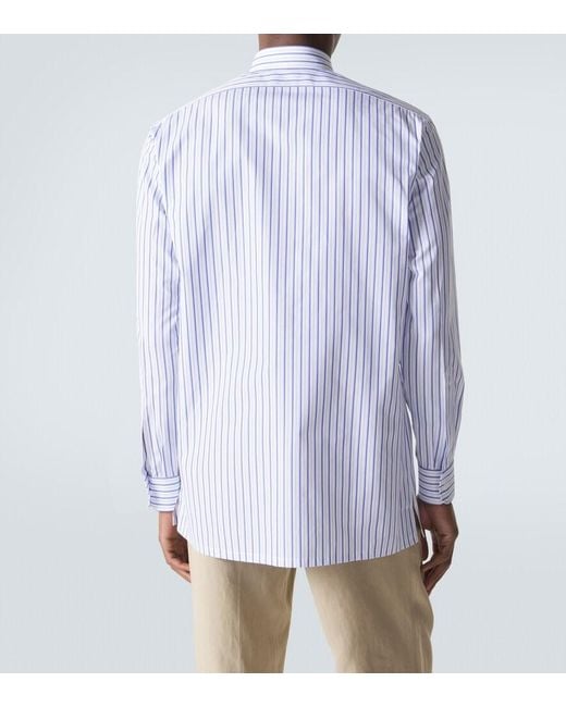 Charvet Blue Striped Cotton Poplin Shirt for men