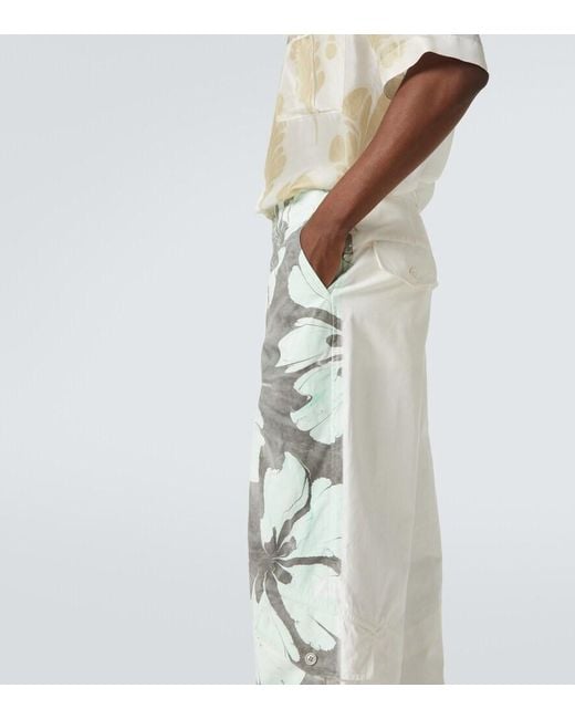 Dries Van Noten Green Floral Cotton Wide-Leg Pants for men