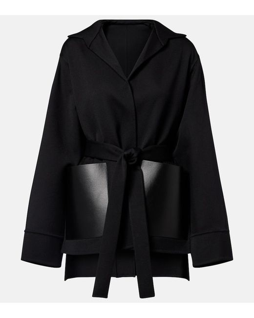 Alaïa Black Leather-Trimmed Virgin Wool Wrap Jacket
