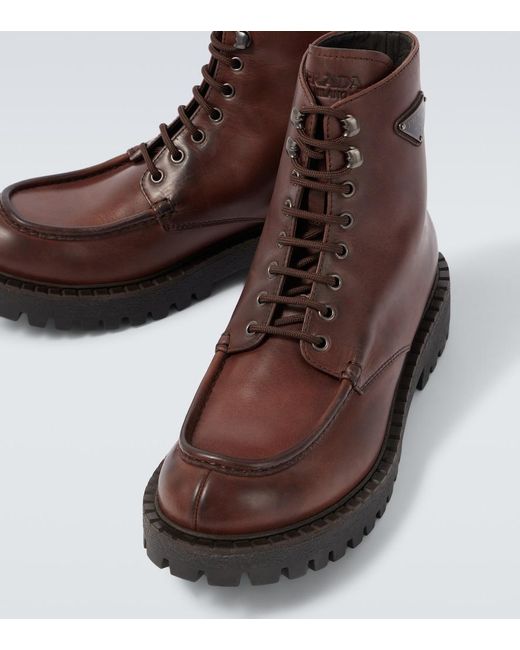 Prada Brown Leather Lace-Up Boots for men