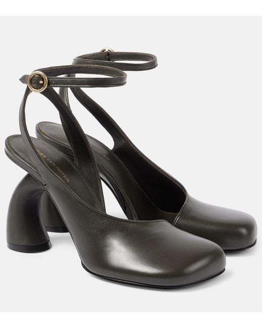 Dries Van Noten Black Leather Slingback Pumps