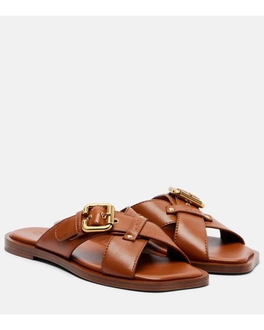 Chloé Brown Nil Leather Slides
