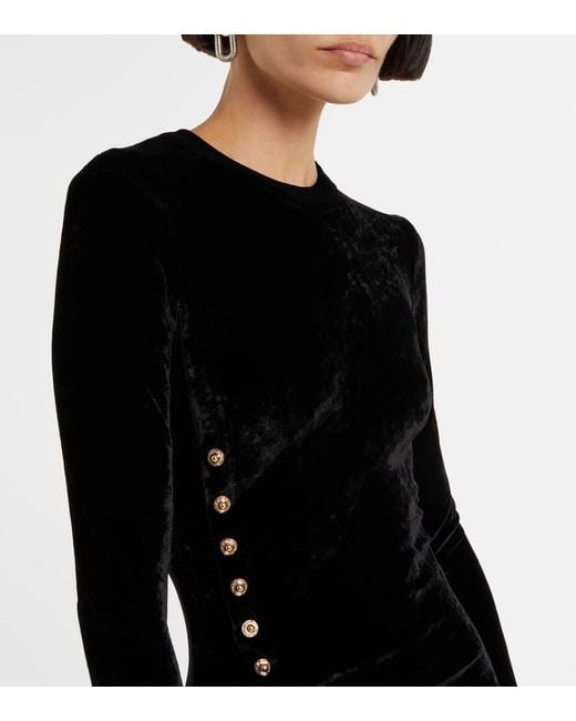 Rabanne Black Embellished Ruched Velvet Midi Dress