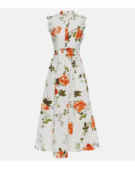 Erdem White Ruffled Floral-print Cotton-poplin Maxi Dress