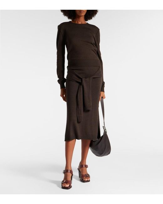 Lemaire Black Trompe 'Oil Wool-Blend Midi Skirt