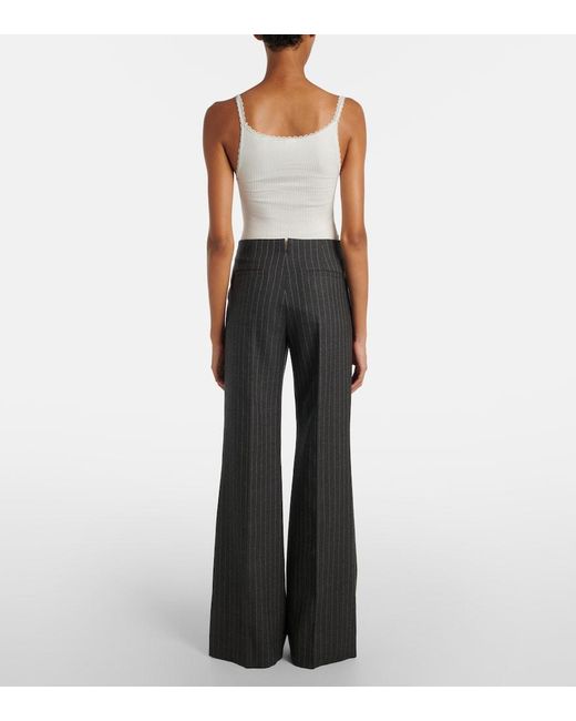 Chloé Gray Pinstriped Virgin Wool Wide-Leg Pants