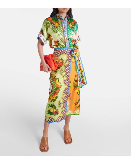 ALÉMAIS Multicolor Lemonis Printed Silk Twill Wrap Skirt