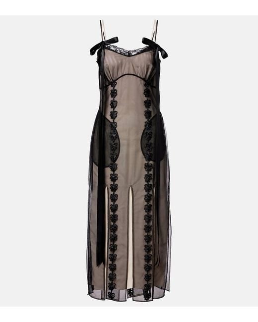 Vestido Midi Transparente Con Encaje Simone Rocha de color Black