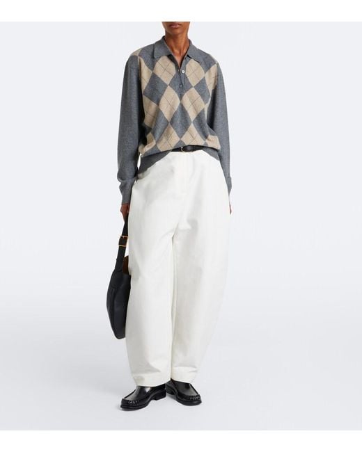 Rohe Gray Argyle Wool-Blend Polo Sweater