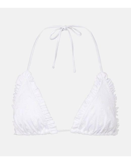 Chloé White Broderie Anglaise Ruffled Bikini Top