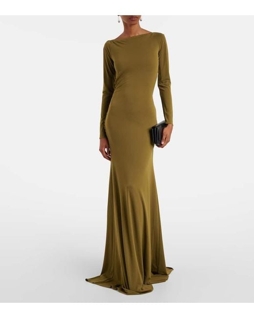 Alex Perry Green Draped Open-Back Crepe Jersey Gown