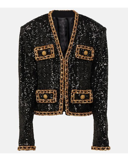 Giacca corta con paillettes di Balmain in Black